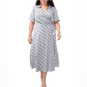 Vince Camuto Light Blue leaf print Floral Wrap Midi Dress size 3X